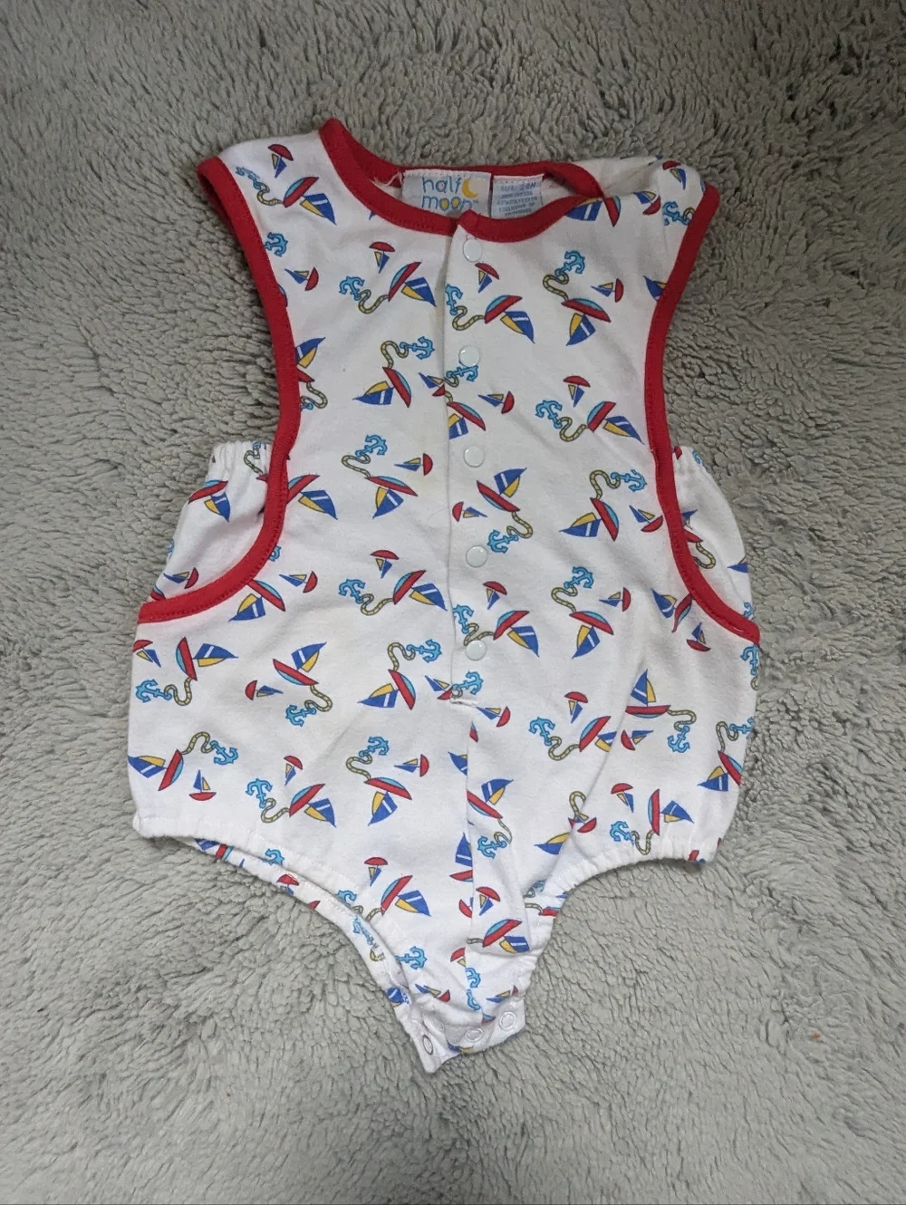 Vintage 90s Half Moon Nautical Sailboat Anchor Romper One Piece | 24 Months